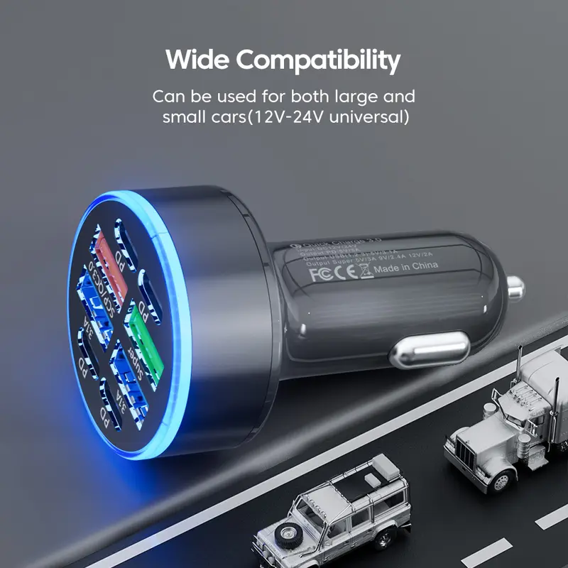 Bộ sạc ô tô sạc nhanh, 100W, 8 cổng, Bộ sạc ô tô, 4 cổng USB và 4 cổng Type C, Bộ Chuyển Đổi bộ sạc ô tô siêu nhanh, Tương thích với iPhone 16 / 15 Pro Max Plus và Samsung Galaxy S24 Phụ Kiện 4
