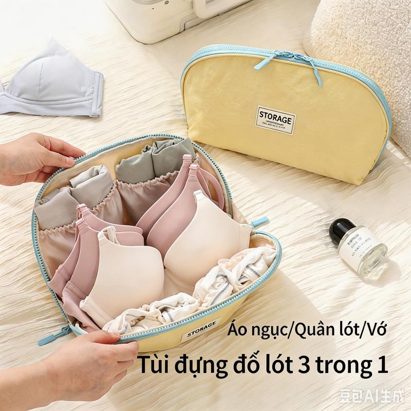 Túi đựng đồ lót du lịch 3 trong 1 – Ngăn chia thông minh, đựng áo ngực, qu