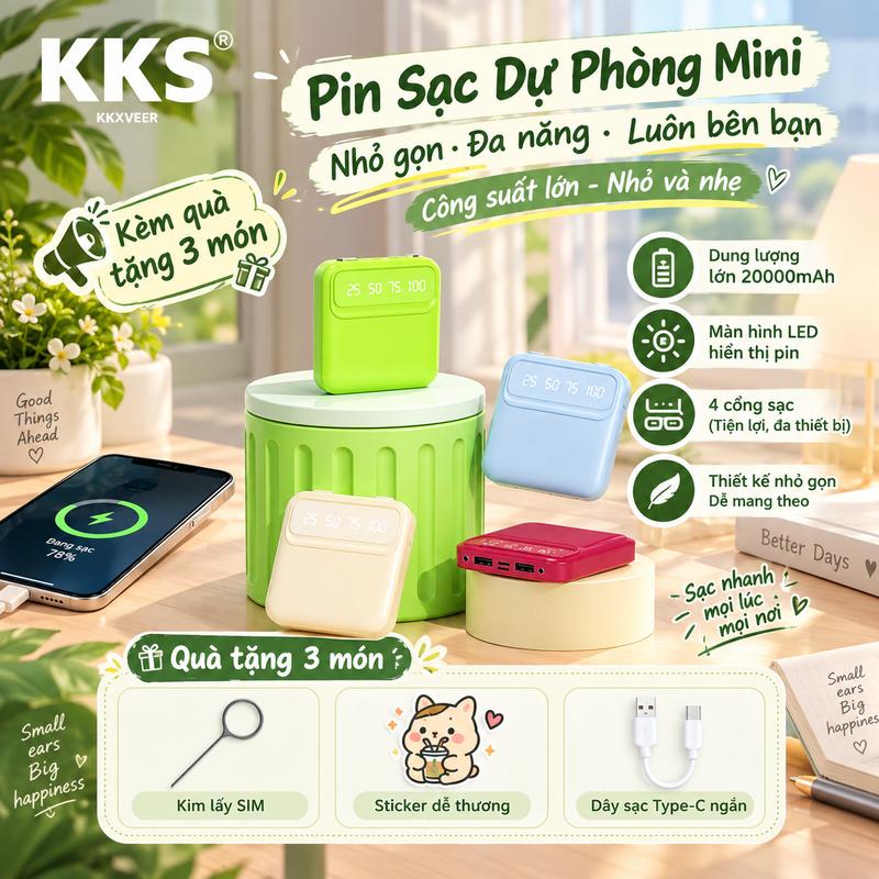[COD] Pin dự phòng màn hình LED sạc di động nhỏ 10000mAh, sản phẩm cao cấp tương thích với iPhone và Android, thiết kế vuông cho du lịch hàng ngày-496