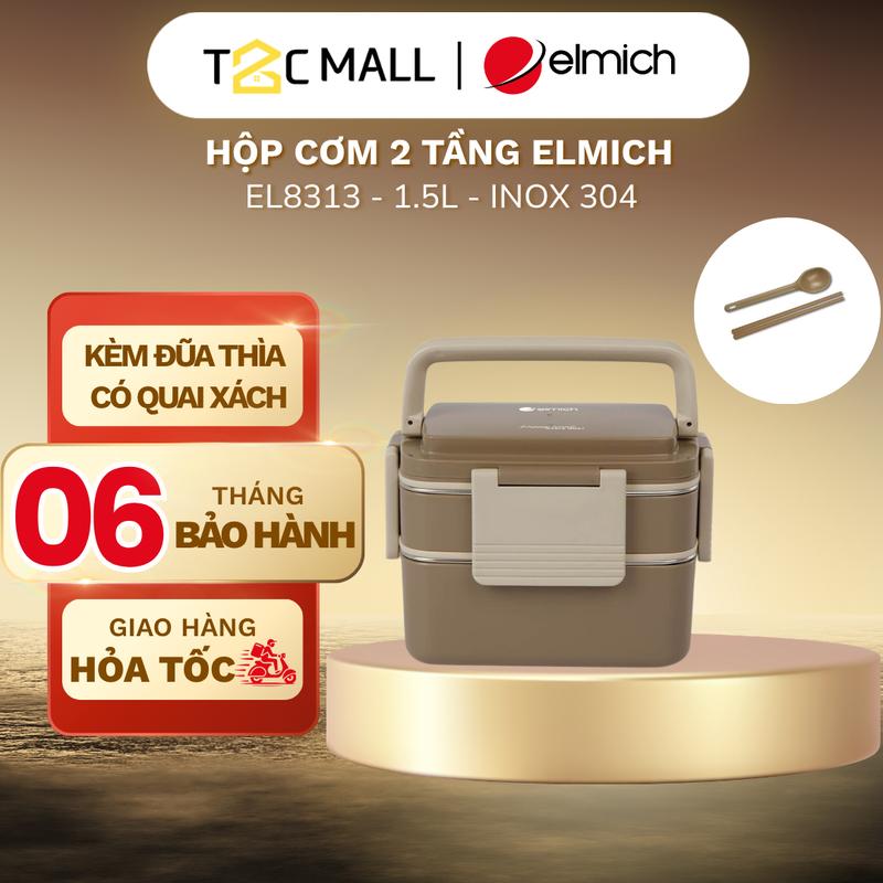 Hộp Cơm 2 Tầng Elmich 1.5L Kèm Đũa Thìa Hàng Cao Cấp EL8313 Có Thể Tháo Rời, Dễ Dàng Vệ Sinh - T2C MALL