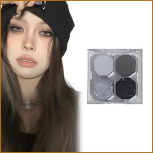 【DIKALU】4 色アイシャドウパレット 欧米パンクスモーク パール黒ジャスミン キャットアイメイク セメントブラックグレー 激闪