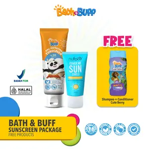 [3IN1] Paket Bath & Buff Kids Protection Sunscreen + Nuface Sun Screen SPF 30+++ Free Bath & Shampoo 200ML - Paket Perawatan Sunblock Anak & Dewasa Melindungi Kulit Tubuh Leher dari Paparan Matahari