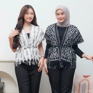 Keishan.id - Amanda vest outer tenun unisex Muslim Wanita Cardigan Baju Dewasa Motif Santai Katun Atasan Panjang