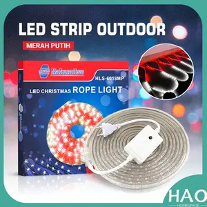 [HAO] Lampu LED Strip Outdoor Merah Putih 7Meter Termasuk Adaptor 220V / Lampu Hias Anti Air LED 2835 3528 Strip 17 Agustus