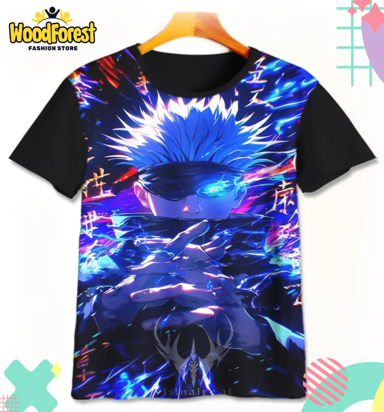 Kaos Anak Jujutsu Kaisen Satoru Gojo v1 Baju Anak Manga Anime Satoru Gojo 3D Printing Untuk Umur 1-12 Tahun - Aksara
