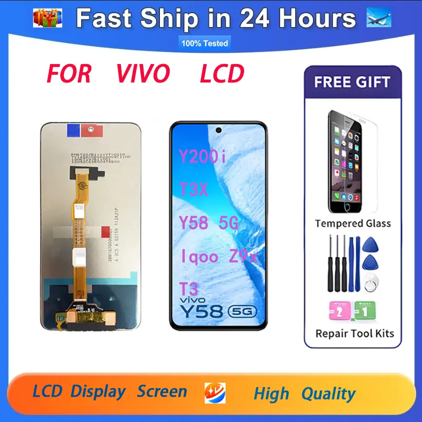 yページ For Vivo Y58-5G,Y200I,IQoo Z9x,T3,T3X Lcd Phone Touch Screen