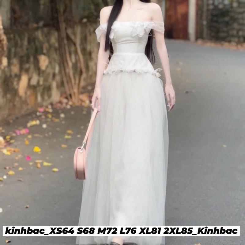   Kinh Bắc Trend  Váy Đi Tiệc Trễ Vai Trắng KB621 Tafta Dáng Xòe Bồng Bềnh Tiểu Thư 