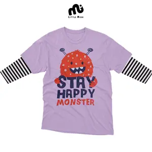 Litlle Michi Atasan Kaos Anak Panjang Laki Laki Perempuan Cotton Usia 2-8 Tahun - Monstrostripe - Misty Stripe Munch