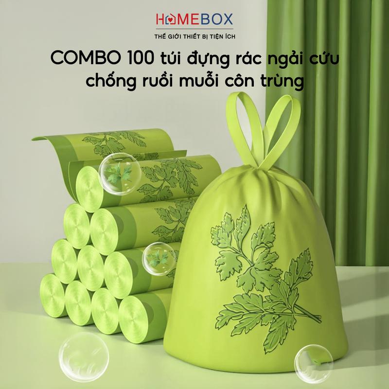  COMBO 100 Túi Đựng Rác Chống Côn Trùng Ruồi Muỗi Có Dây Rút Túi Rác Hương Ngải Cứu Tự Huỷ 