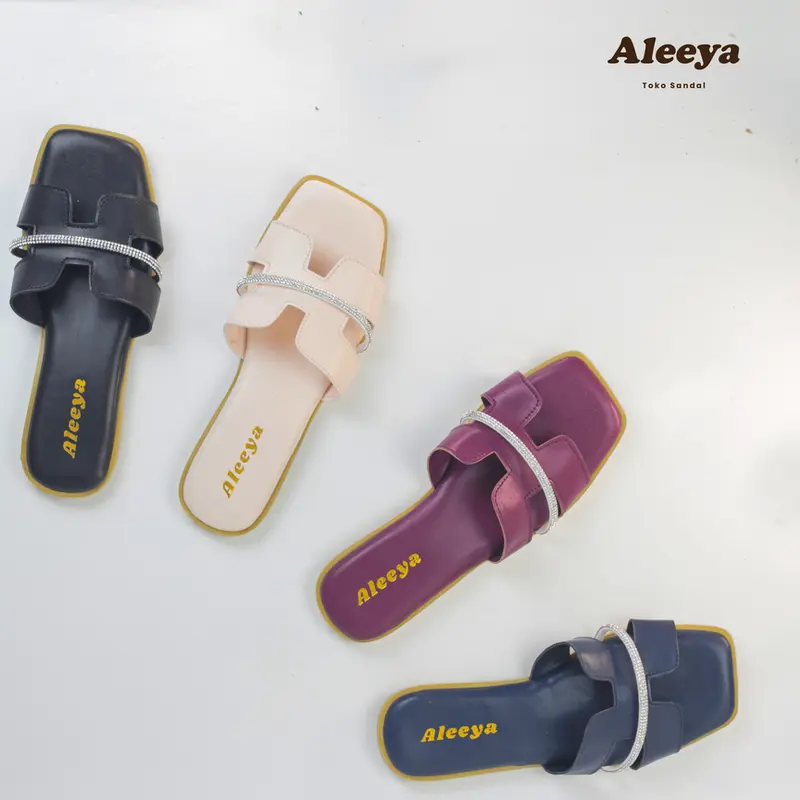 Aleeya - sendal LEEYA01 by Aleeya sendal kekinian wanita sendal slop empuk flat tali permata sendal elegan wanita terbaru Sandal Cewek 7