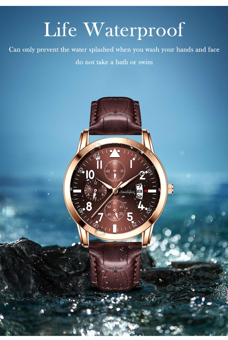 Product Introduction of Sunlifex Jam Tangan Pria Original Anti Air Kuarsa Tali Kulit Jam Tangan Cowok  Watches  SL7004 8