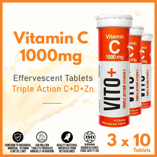 Vito Fizzy Vitamin C Electrolyte Sports Drink | 3 Tubes Bundle | 30 Pops