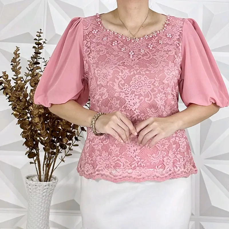 Atasan brokat blue ice sage hitam denim putih merah salem lapis furing mix payet resleting belakang 3