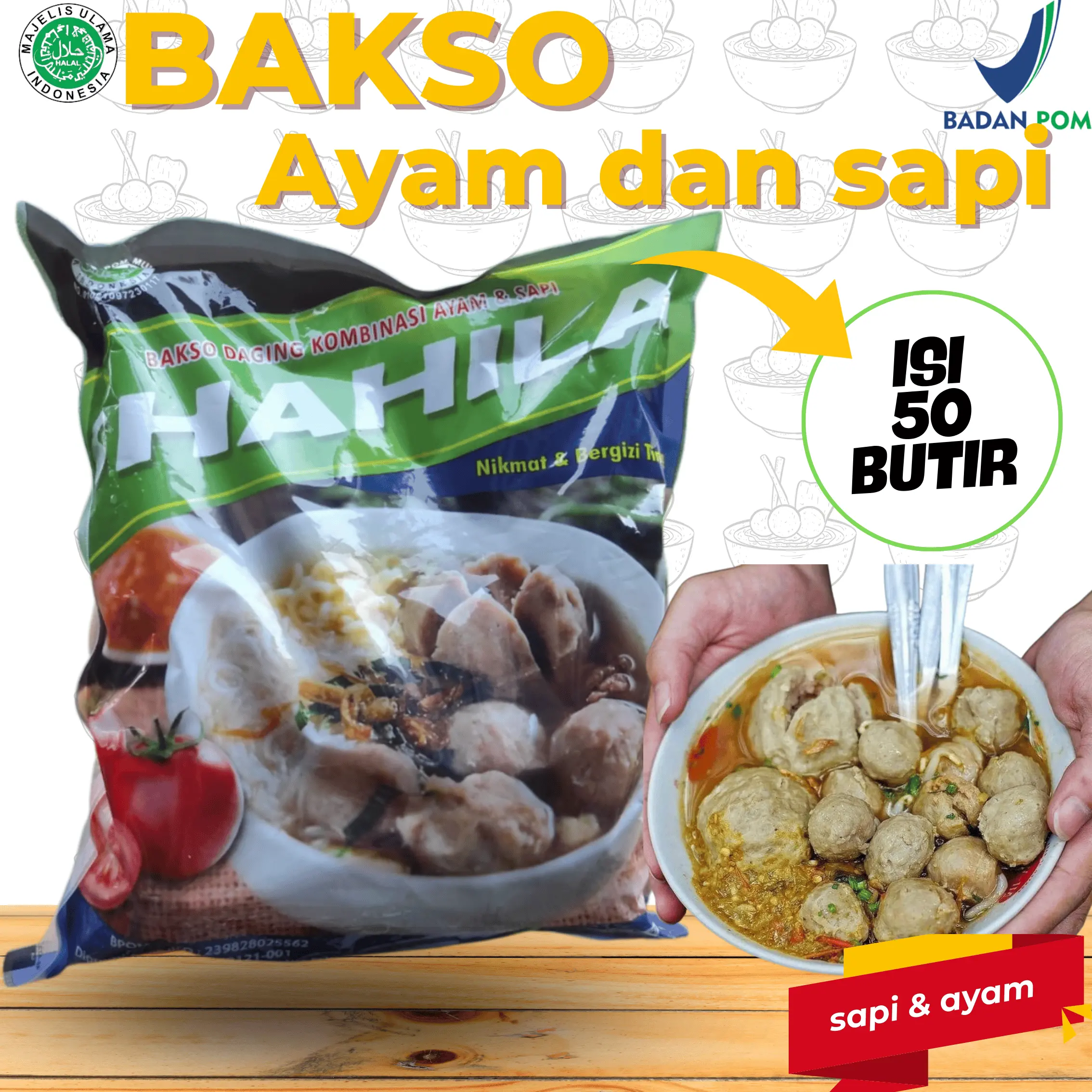 Bakso Shahila Kombinasi Daging Ayam dan Sapi - Makanan Beku - Frozen, Food Instan Meat