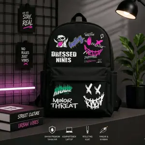 Tas Ransel Distro Dressed Nines Minor Threat Bahan Premium Kompartment Laptop Resleting Kuat Ringan & Nyaman untuk Urban Vibes Travel