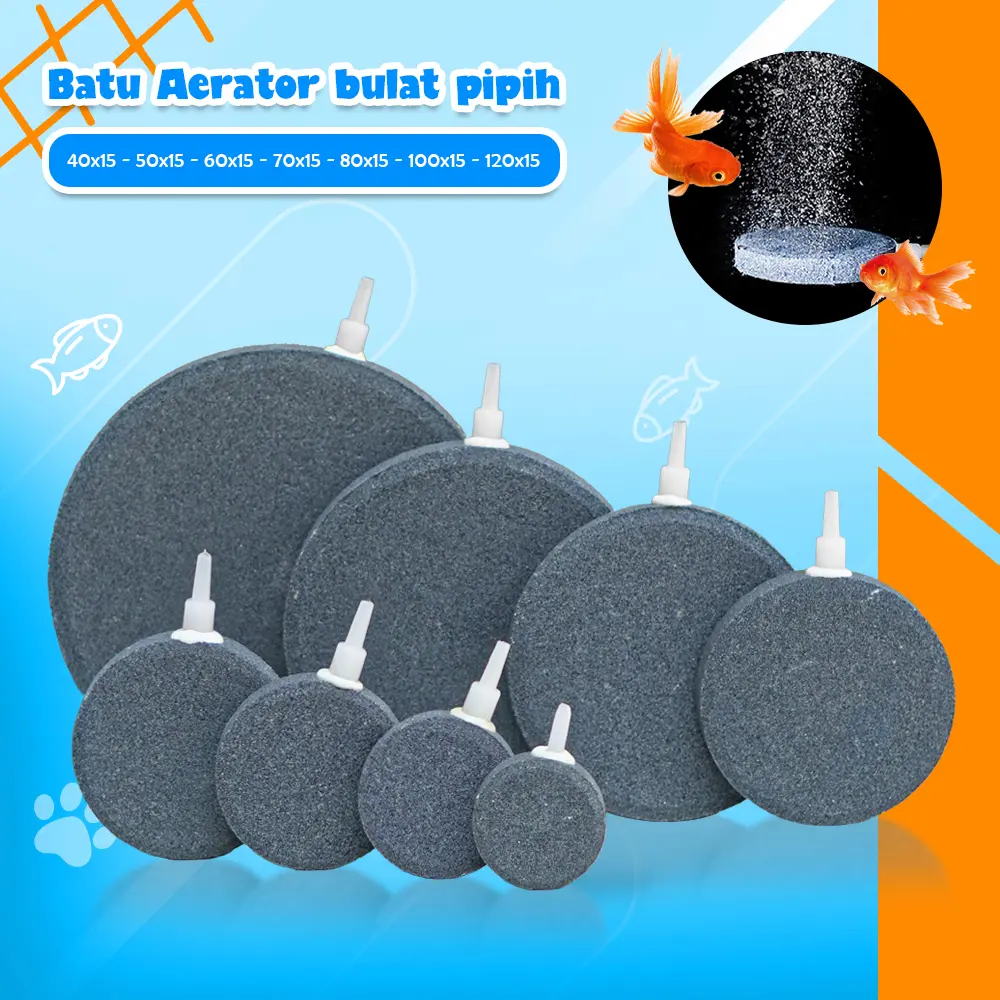Air Stone Batu Aerator Bulat Pipih 4-15cm untuk Aquarium Aquascape Gelembung Halus ASC