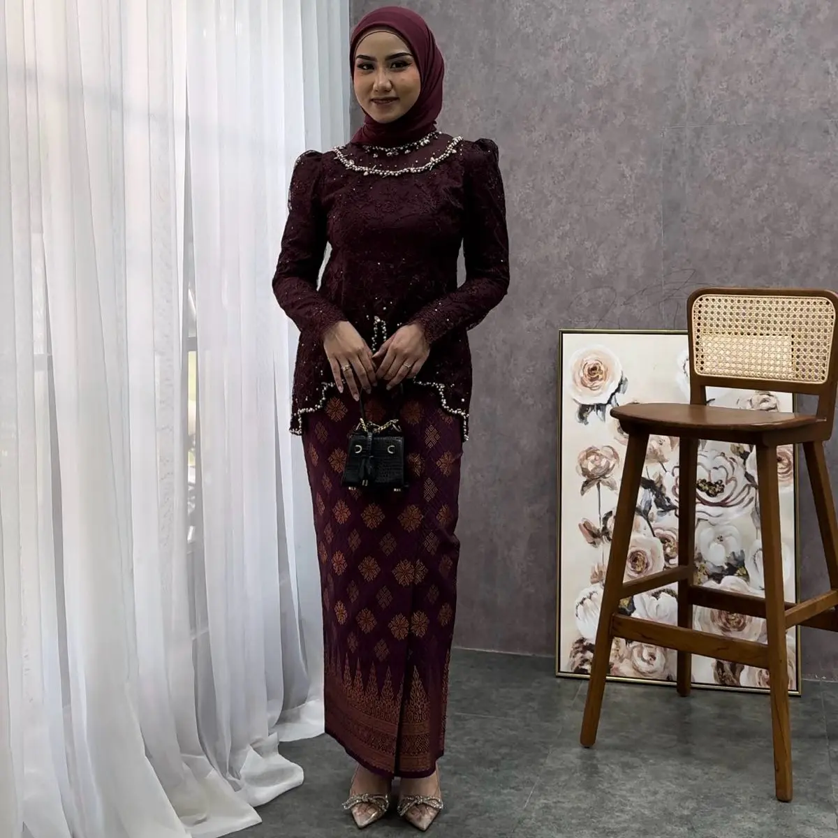 (Akita-HANYA ATASAN SERA Blouse) Kebaya Wanita Lace berfuring Baju Formal Kondangan, Lamaran Wisuda Material