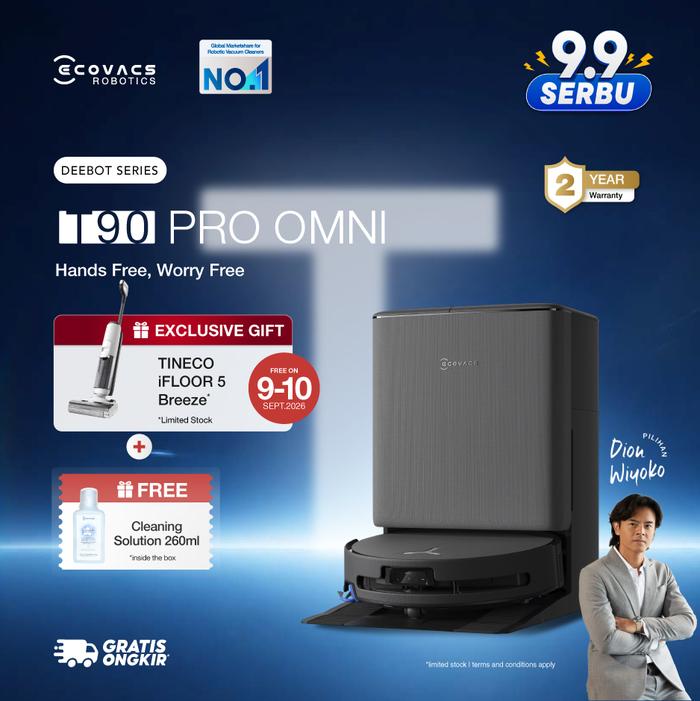 Gambar [Trusted Worldwide] Ecovacs DEEBOT T90 PRO OMNI Robot Vacuum | Pel Otomatis OZMO Roller 3.0 | Self-Cleaning  | AI Smart Cleaning | Zero Tangle 4.0 | Navigasi Cerdas 4.0 dari Ecovacs Indonesia Kota Tangerang Tokopedia