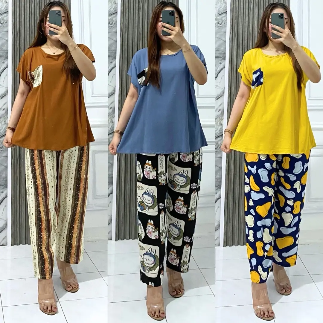 BABYDOLL RAYON PANJANG SAKU | BAJU TIDUR KEKINIAN | SETELAN CELANA PANJANG LENGAN PENDEK