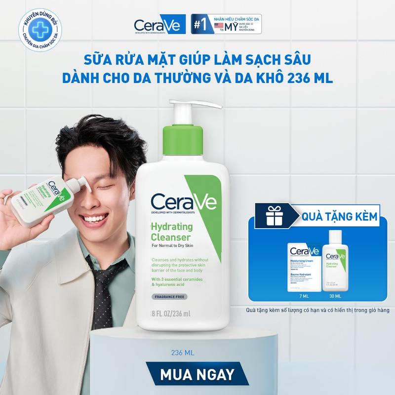 [DEAL HOT] Sữa rửa mặt giúp làm sạch sâu dành cho da thường và da khô CeraVe Hydrating Cleanser 236ML. Sữa rửa mặt dạng gel không tạo bọt làm sạch sâu dịu nhẹ và cung cấp độ ẩm cho da. Chăm sóc da_Sữa rửa mặt_Skincare cho Nam và Nữ_Cleansing