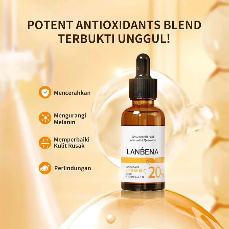 [BPOM] LANBENA 20% Vitamin C Murni Serum Kulit Pencerah/Perawatan Kulit Pemutih 7 Hari /Whitening Brightening SKIn Care 15ml/30ml  NO BPOM: NA11231900031     INFORMASI PRODUK:  BRAND: LANBENA ANTIOXIDANT VITAMIN C SERUM Mencerahkan Wajah Mengencangkan 0
