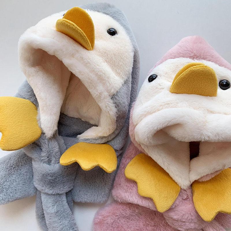 Product Introduction of Baby hat scarf integrated autumn and winter face protection plush baby ear protection hat with thick plush for boys and girls 7