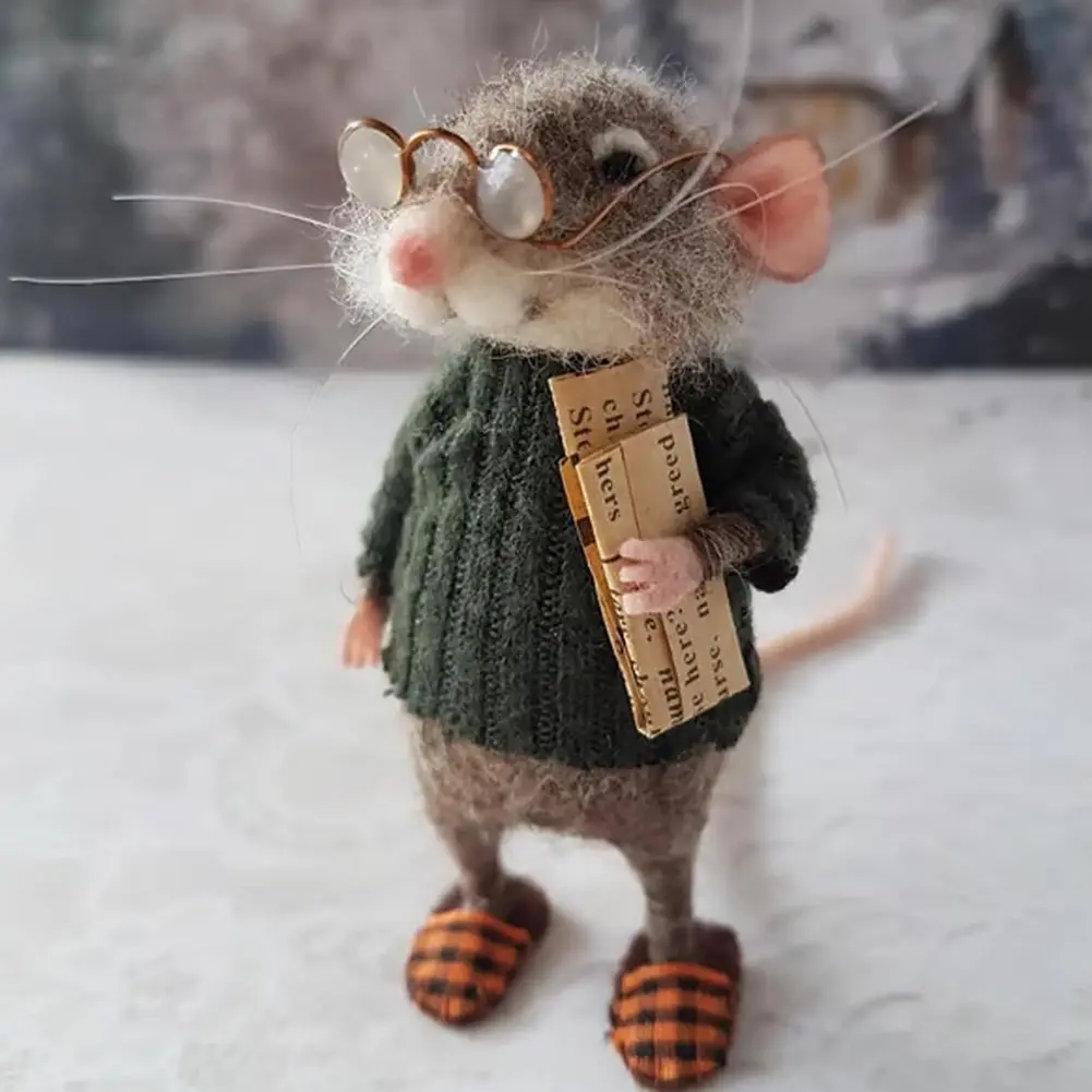 2Pcs/Set Cute Needle Felted Mouse Doll Kit Christmas Handmade Needle Felt Mice Winter Handmade production Wool Felt Ornaments