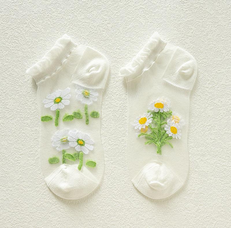 Product Introduction of Tất Lụa Pha Lê Mùa Hè, 5 Đôi, Siêu Mỏng, Trong Suốt, Tất Ngắn Ren Cho Bé Gái, Thời Trang, Hoa Cúc Tươi, Tất Thuyền Vô Hình 11