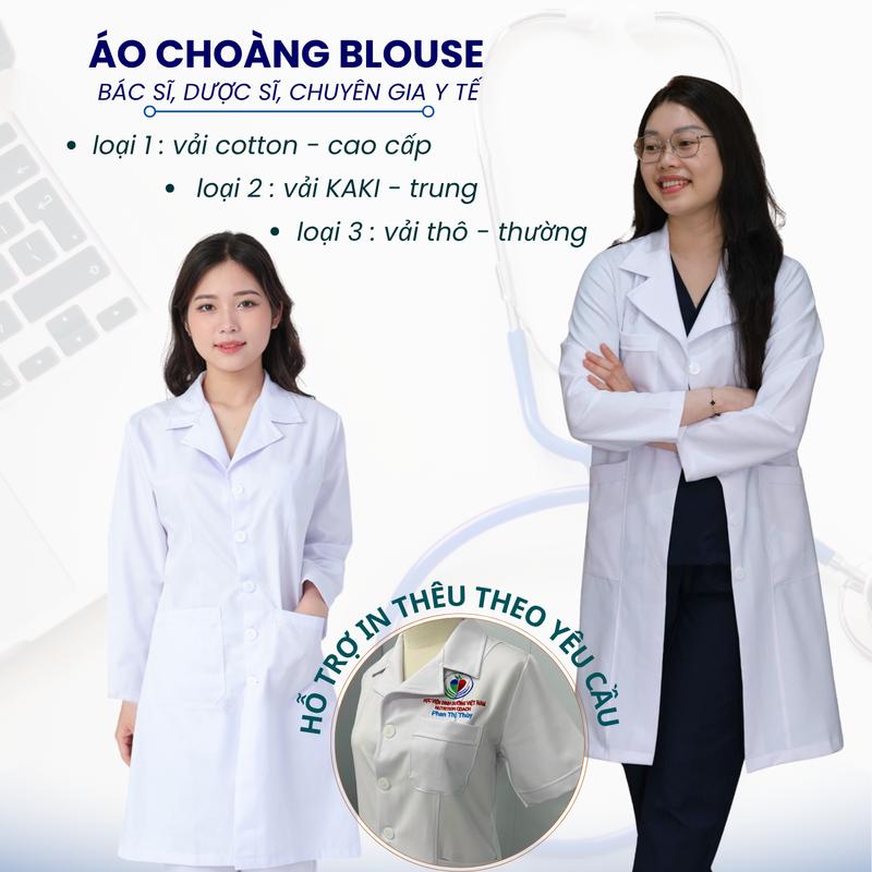 [Giá sỉ] Áo blouse trắng dáng dài cho bác sĩ, dược sĩ, phòng thí nghiệm, kỹ thuật viên spa, thẩm mỹ viện, phòng khám