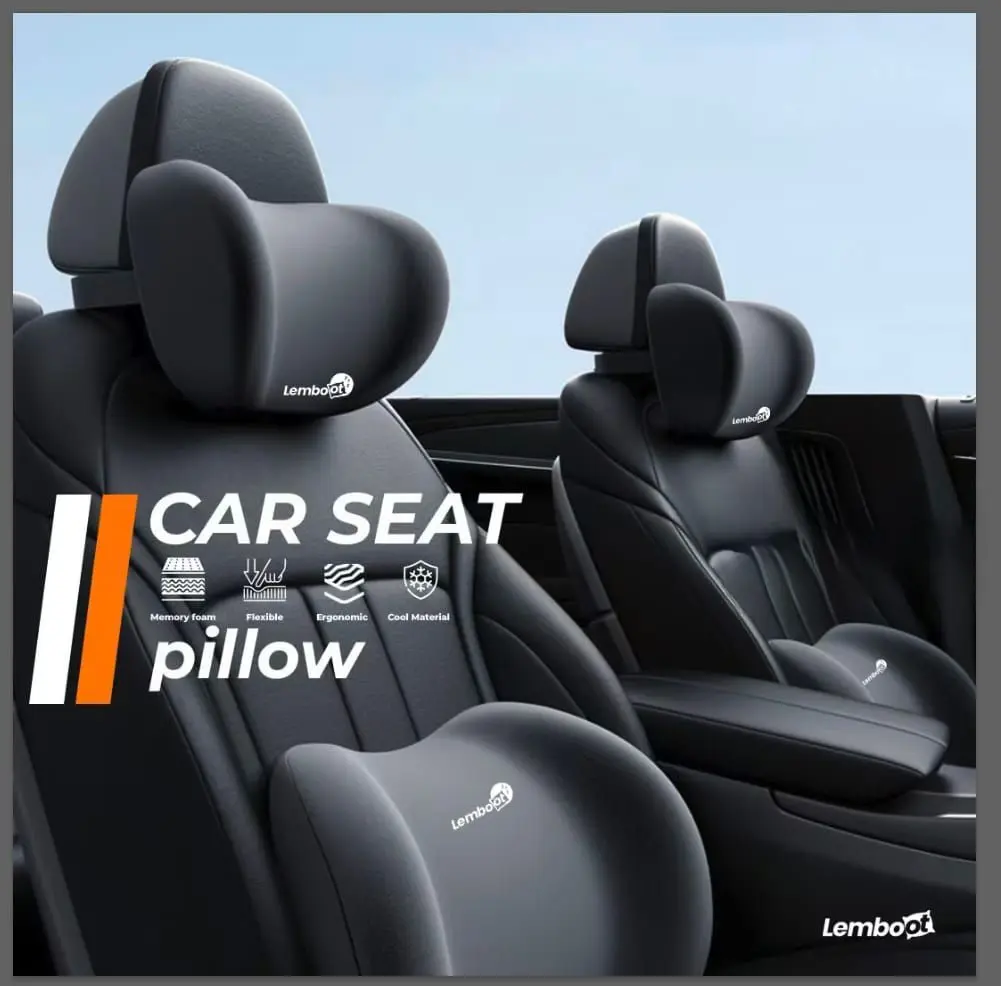 LEMBOOT Bantal Mobil Set Ergonomis Memory Foam 100% Bantal Leher Mobil Bantal Pinggang Mobil
