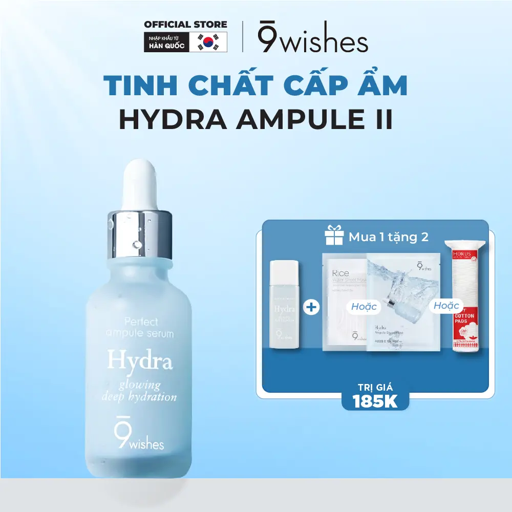 [Qùa tặng 1 tinh chất 8ml + 1 bông tẩy trang] Tinh chất dưỡng ẩm 9Wishes Hydra Skin Ampule II 30ml