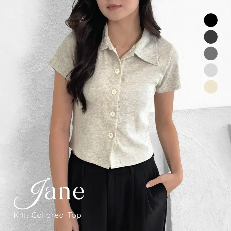 Jane Top | ZOELA | Baju Atasan Rib Knit Wanita Berkerah Lengan Pendek 0
