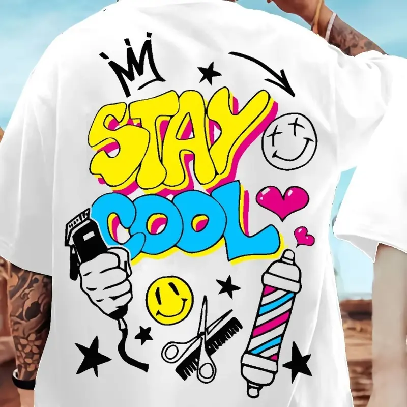 Atasan Baju Kaos T-Shirt Pria Distro Streetwear Motif Stay Cool Warna Putih Lengan Pendek Terbaru Keren Viral - COD katun combed bajudistro 1
