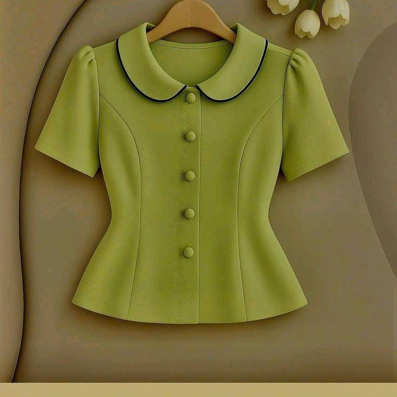 Áo sơ mi kiểu cổ sen viền đen Nữ