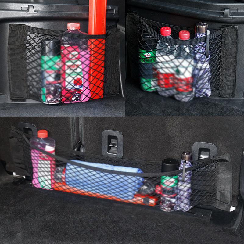Product Introduction of Car Back Rear Trunk Storage Net Seat Elastic String Net Magic Sticker Mesh Storage Bag Auto Organizer Seat Back Bag 33