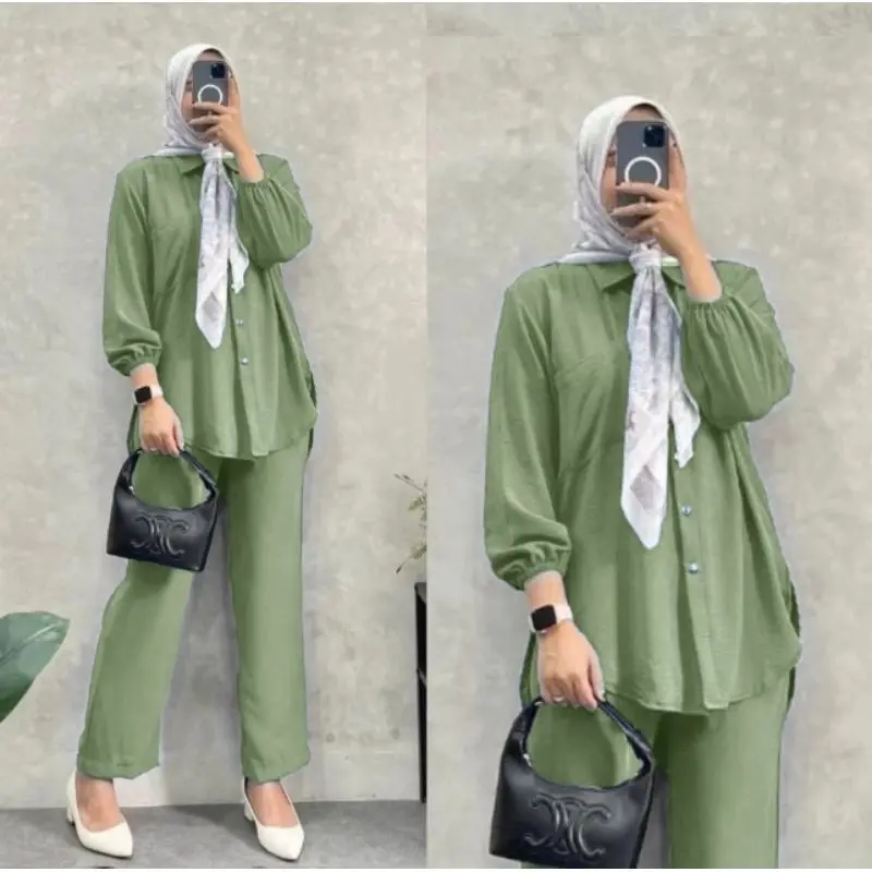 Setelan Amanda Busui Cringkle Airflow | One Set Kemeja Amanda Crinkle | Set Krinkel Wanita Kekinian Busui 4