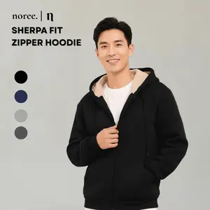 Noree Sherpa Fit Hoodie Zipper Cotton Fleeace Sherpa Full Bulu | Hitam
