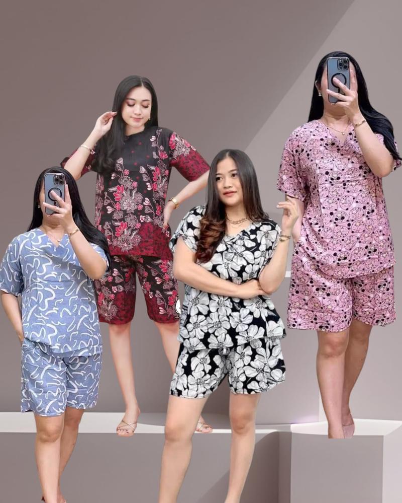 Product Introduction of [GRATIS ONGKIR] PAKET 100RB 4 SETEL PIYAMA WANITA MOTIF TERBARU//SETELAN BUNGA//SETELAN BATIK//SETELAN MOTIF POLOS Santai Pendek Tidur Nyaman 4