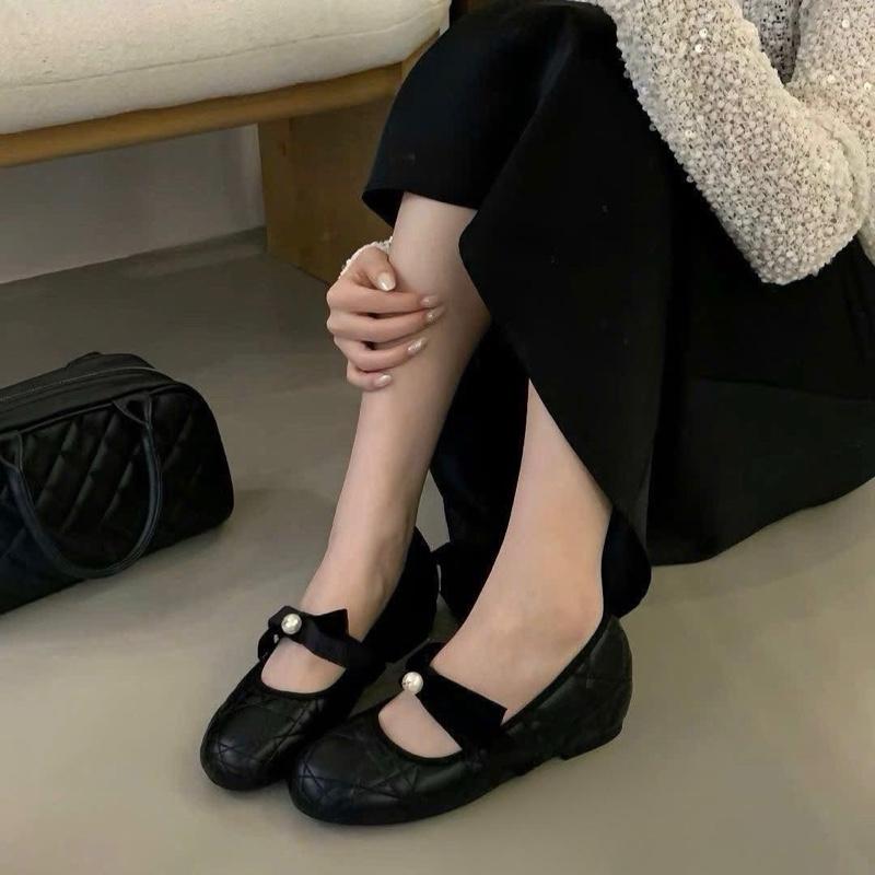 Thảo Em - BB28 Giày búp bê nữ đế bệt da lì mềm quai nơ đính ngọc sang chảnh QCCC