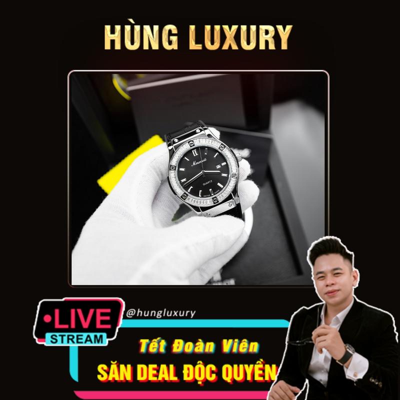 [ ĐỘC QUYỀN HÙNG LUXURY ] N169 Đen- Đồng hồ nam Mmasseti kèm hộp luxury, đính đá ống sang trọng Màu đen viền bạc  , chống nước tốt