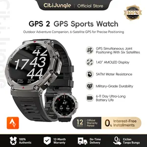 【Produk Baru】Citijungle Smartwatch GPS2, Layar AMOLED HD, GPS Terpasang, Tahan Air Hingga 50 Meter (5ATM), Daya Tahan Baterai Super Lama, Fitur Cerdas, Koneksi Bluetooth.  Wireless Screen