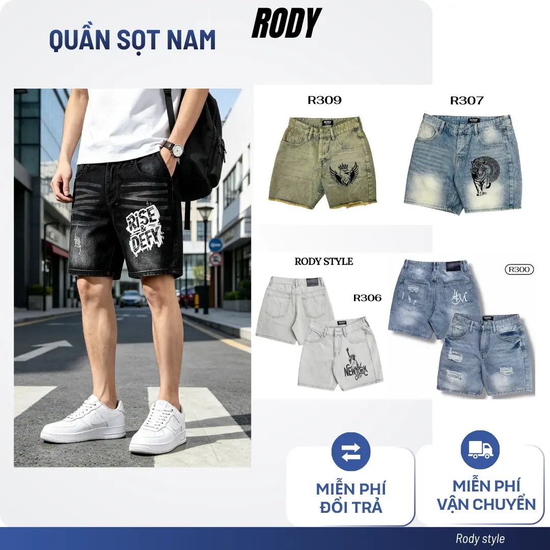 RODY STYLE Quần Short Jean Unisex Thêu phối Form Trên Gối Chất Liệu Denim Cotton Không Co Giãn Nhiều Màu Sắc Dễ Phối Đồ Phong Cách Cá Tính Thời Trang