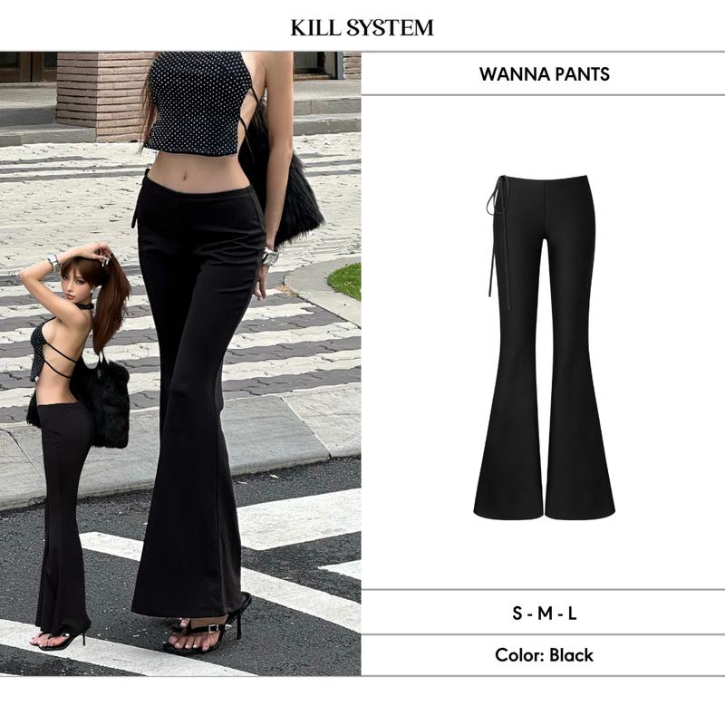 Quần ống loe dài cạp trễ phối dây tôn dáng WANNA - KILLSYSTEM