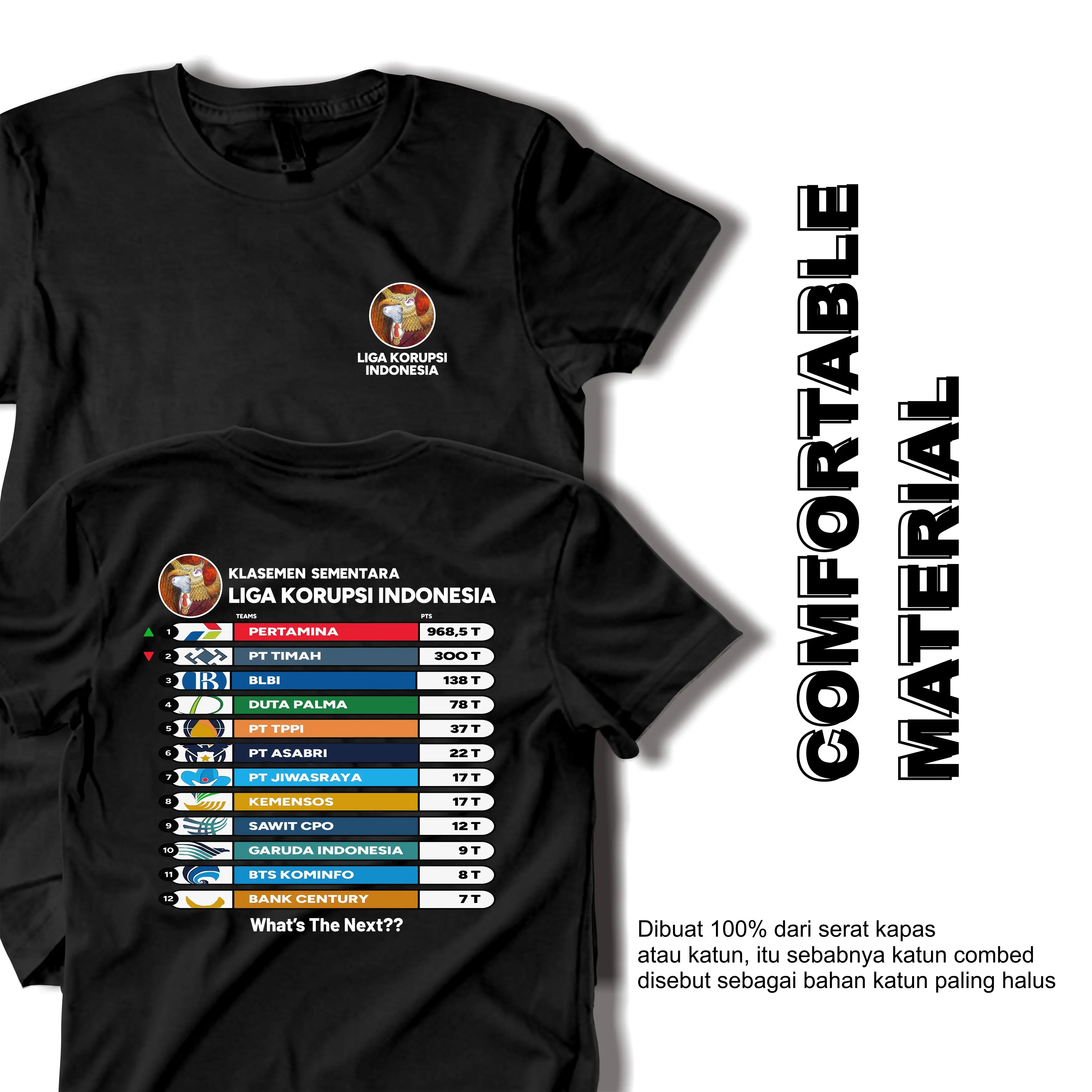 Kaos Liga Korupsi Indonesia Tshirt Katun Combed Sablon Keren Cowok Distro Atasan Baju Oblong Motif Dewasa Lembut Nyaman Pria Tulisan Standar Unik Kata