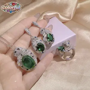 COLOS28Z Set perhiasan gaya Eropa dan Amerika Set aksesoris seri Zamrud Perhiasan