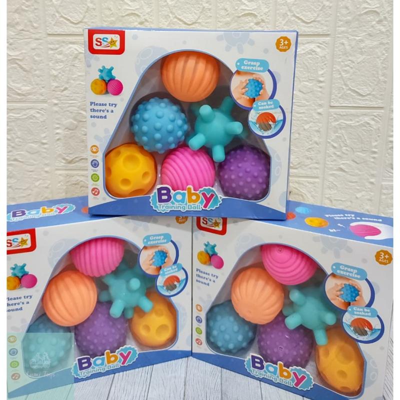 ST - Mainan Bayi Bola Pencet Baby Training Ball Sensor Motorik 6 PCS SS2060//mainan pelatih touch ball anak yg baru lahir /bola karet bunyi /soft ball set/sensori ball bola karet 1