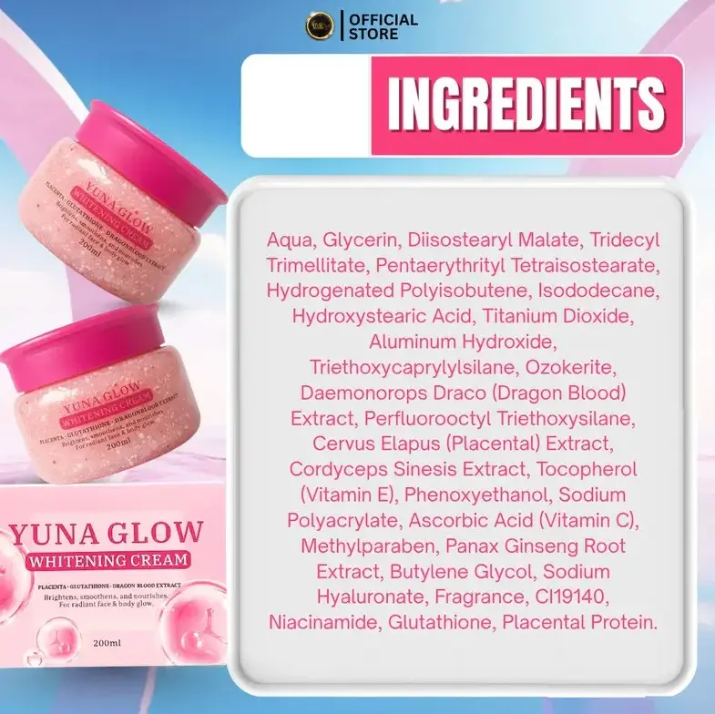 BMRS Yuna Glow Whitening Cream with Placenta Glutathione & Dragon Blood  Extract for Body Glow 200ml - Enhance Natural Beauty