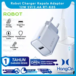 Robot RT-K8S Adapter Kepala Charger 12W USB-A with LED Indicator 5V / 2.4A Adaptor untuk Gadget, CCTV, Handphone RTK8S dengan Lampu Indikator