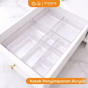 Qvsheng Laci Bening Acrylic Kotak Penyimpanan Serbaguna Wadah Makeup Laci Multifungsi Bening Multifungsi Organizer Cocok untuk Peralatan ATK Meja Belajar Rias Dapur Meja Belajar
