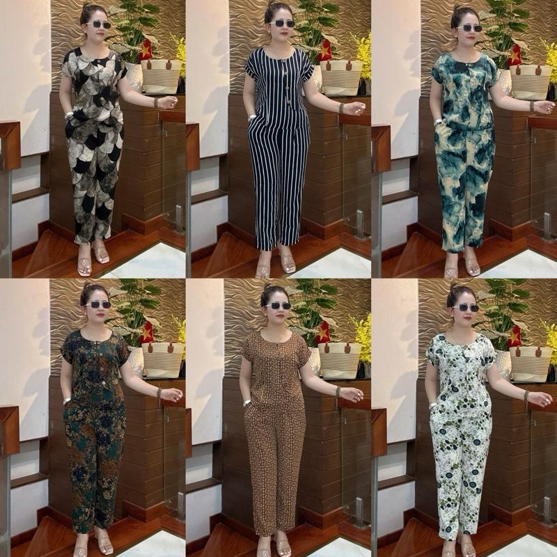 Set bộ vải lụa gồm áo và quần hoạ tiết sang trọng MK79A đồ bộ caro đồ bộ người lớn tuổi 60 tuổi đồ bộ big size